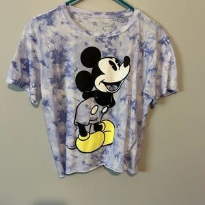Disney Tie-Dye Blue and Yellow Mickey Mouse Short Sleeve Cropped Women’s Tee